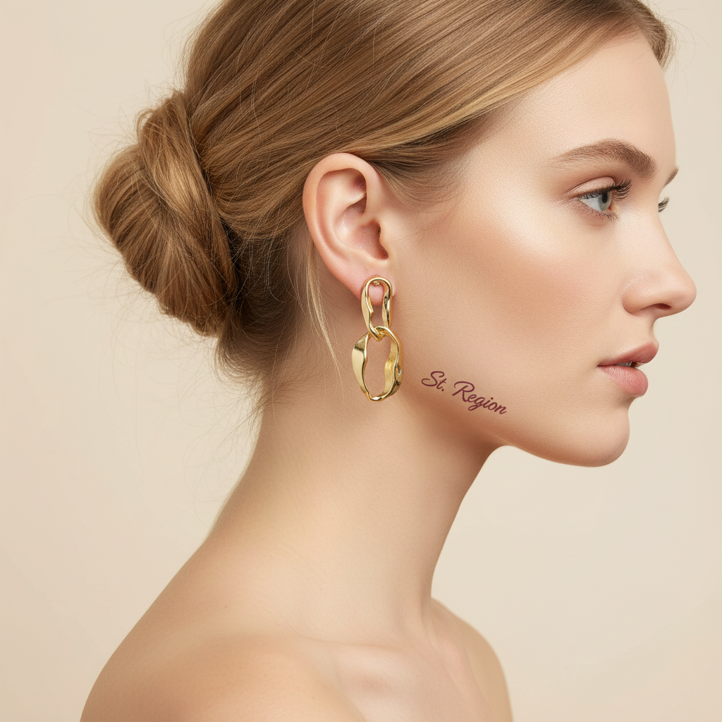 Goldtone Abstract Interlocked Oval Drop Earrings