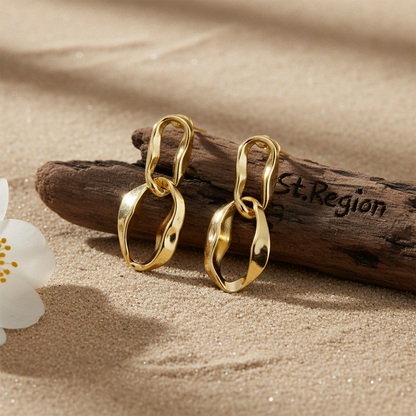 Goldtone Abstract Interlocked Oval Drop Earrings