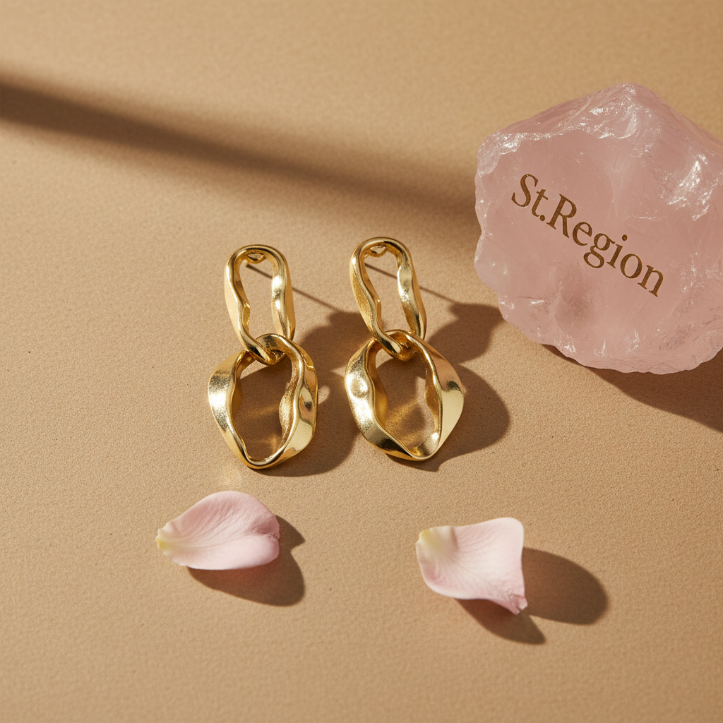 Goldtone Abstract Interlocked Oval Drop Earrings