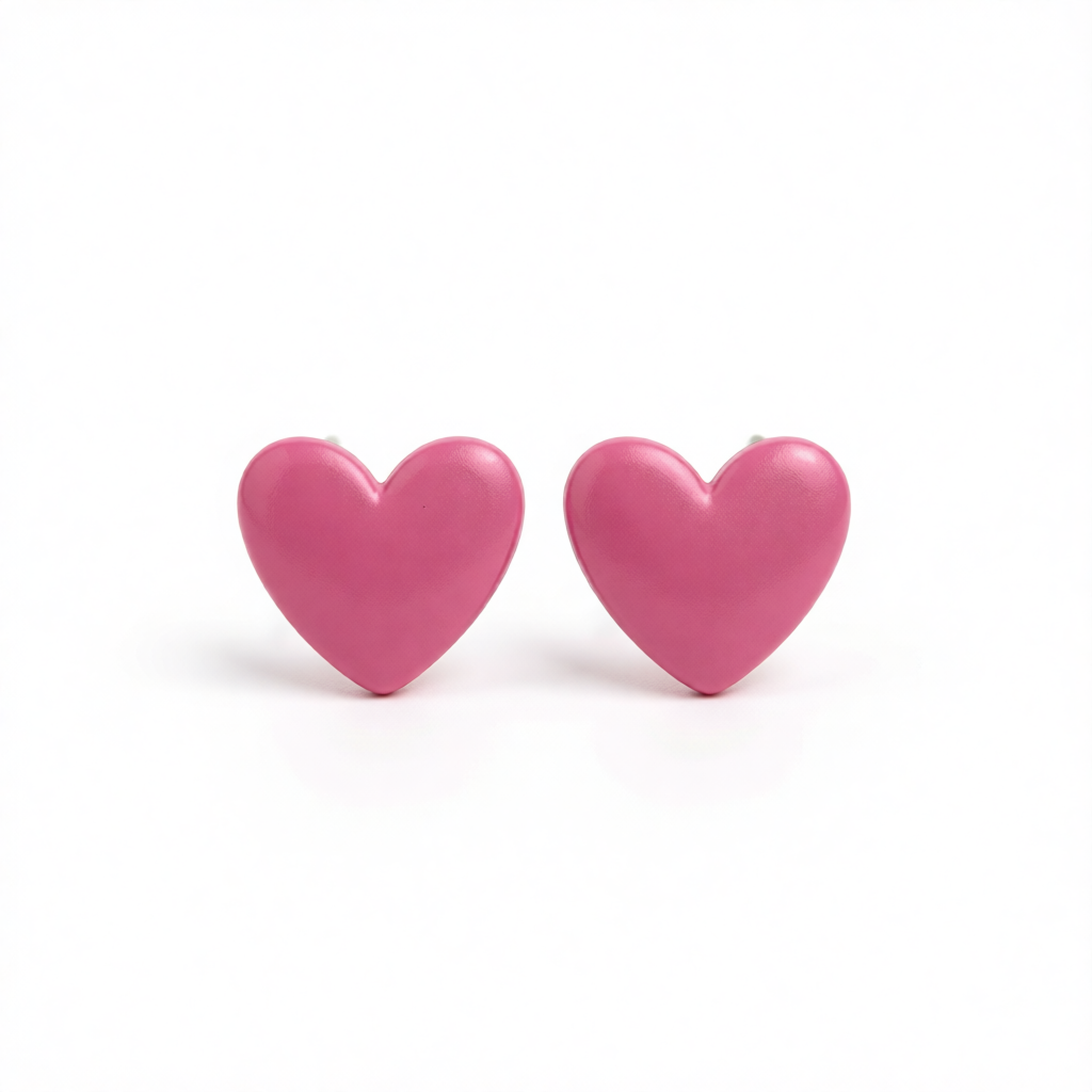 Rose Acrylic & Silvertone Heart Stud Earrings