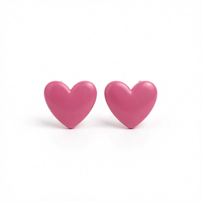 Rose Acrylic & Silvertone Heart Stud Earrings