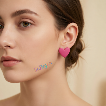 Rose Acrylic & Silvertone Heart Stud Earrings