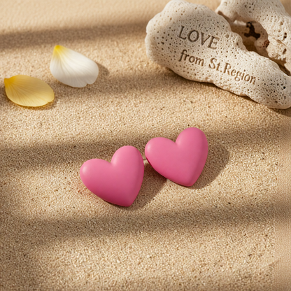 Rose Acrylic & Silvertone Heart Stud Earrings
