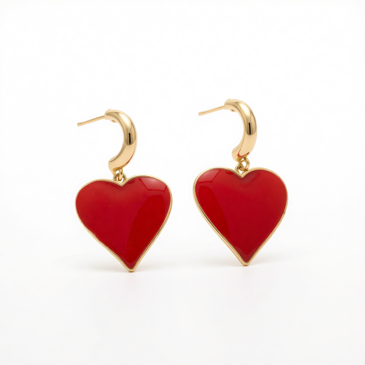 Red Enamel & Goldtone Heart Huggie Earrings