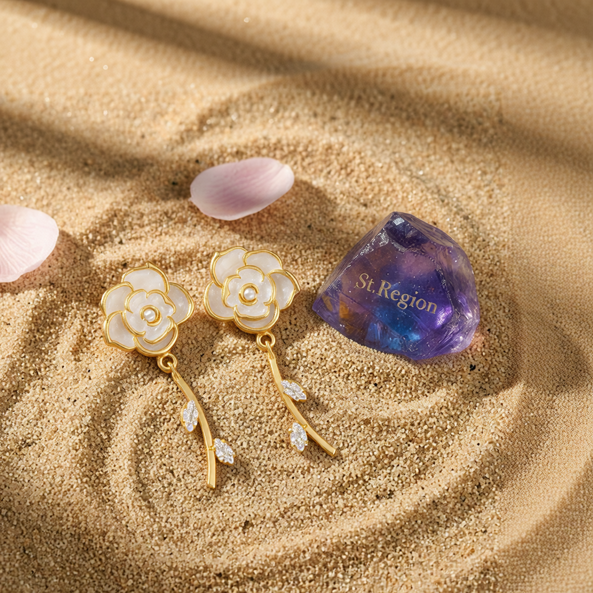 White Enamel & Cubic Zirconia Goldtone Floral Drop Earrings