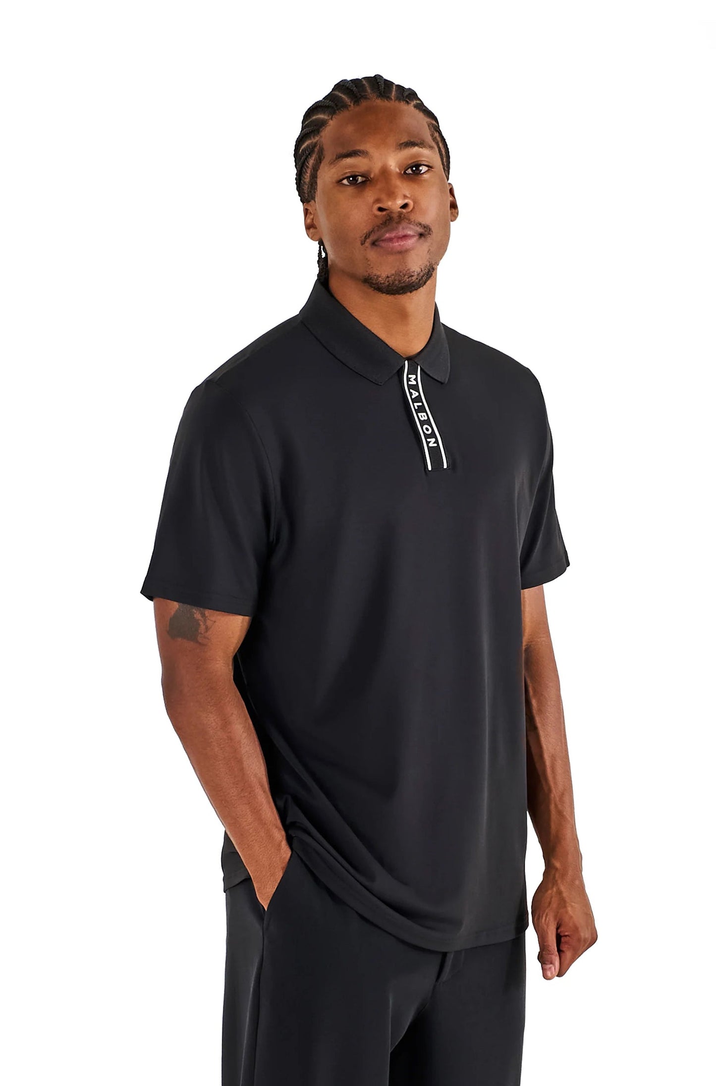 Malbon Block Placket Polo - Black