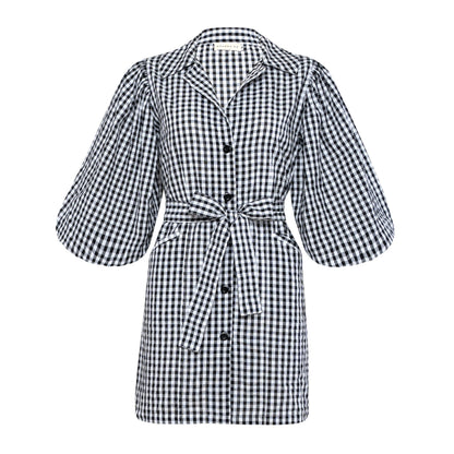 The Meghan Mini Gingham Dress In Black
