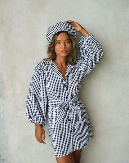 The Meghan Mini Gingham Dress In Black