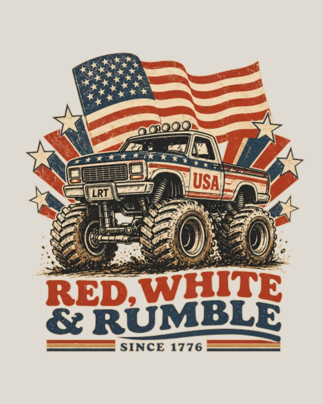 Red White and Rumble Tee - Vintage Cream