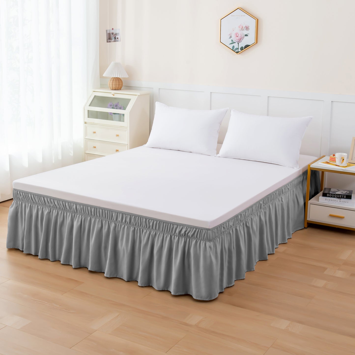 Mocassi 1-Piece 16 Inch Wrap Around Elastic Style Ruffled Bed Skirts