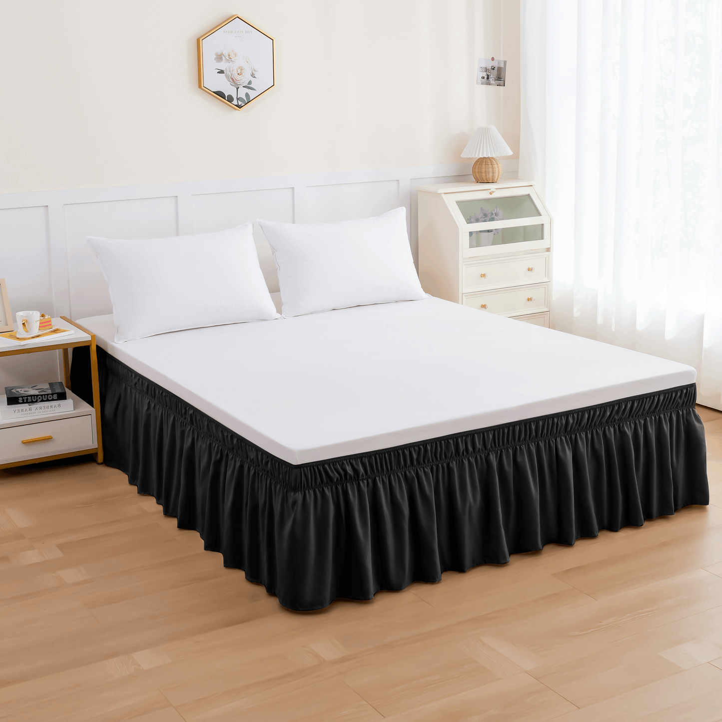 Elegant Comfort Ruffle Bed Skirt - Around Style Elastic Bed Wrap - 16 inch Drop