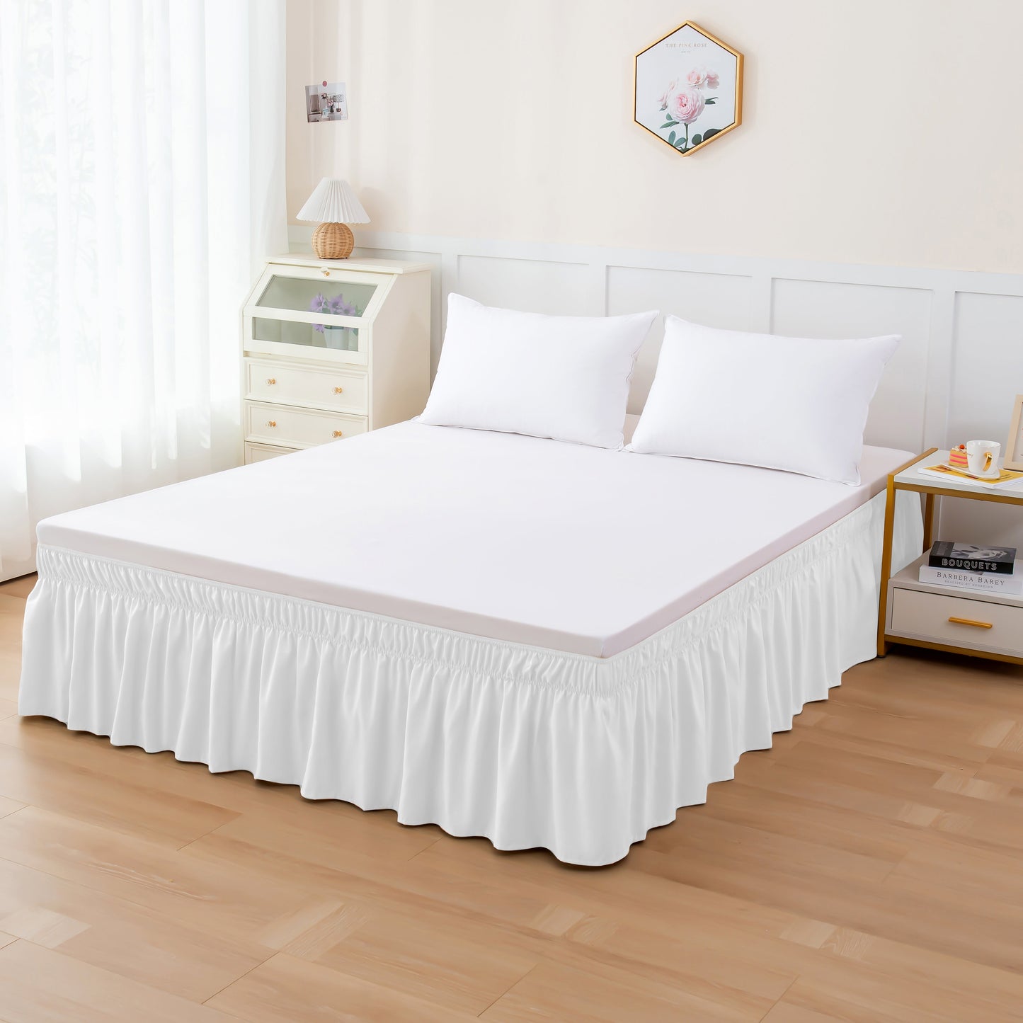 Mocassi 1-Piece 16 Inch Wrap Around Elastic Style Ruffled Bed Skirts