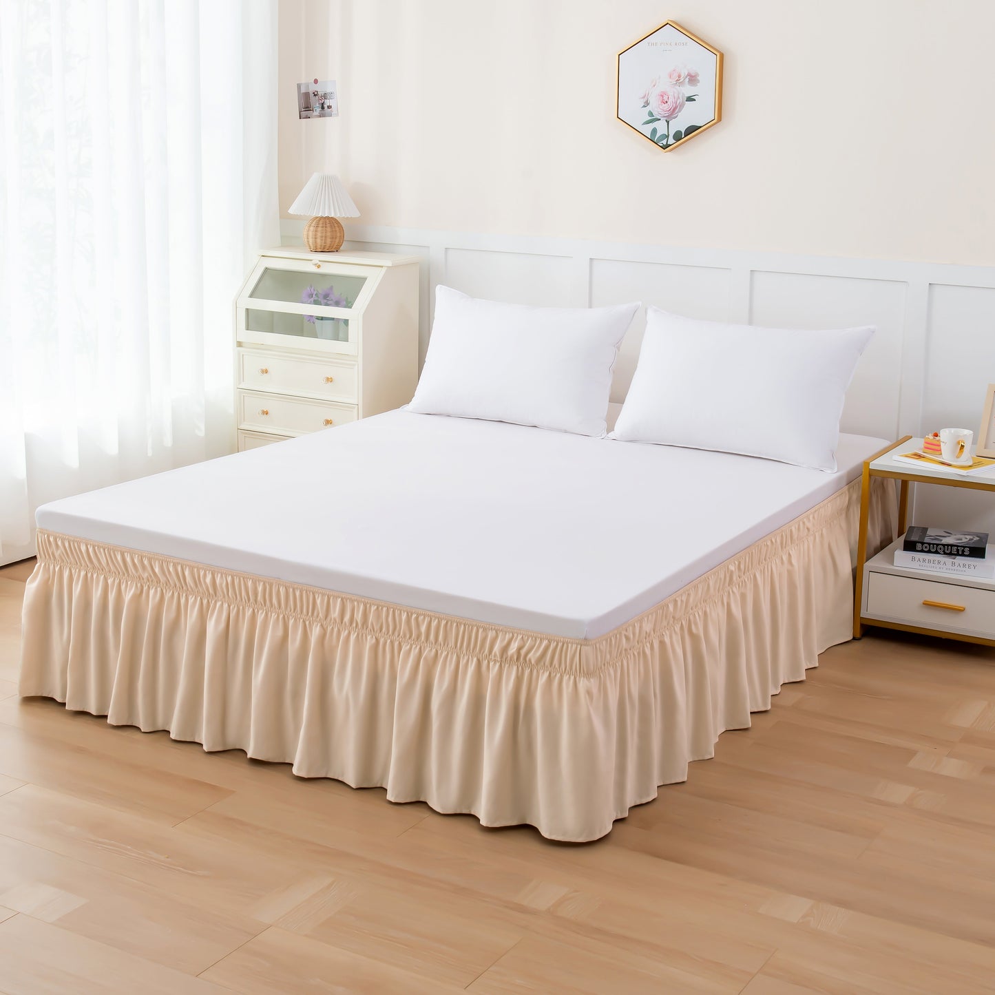 Mocassi 1-Piece 16 Inch Wrap Around Elastic Style Ruffled Bed Skirts