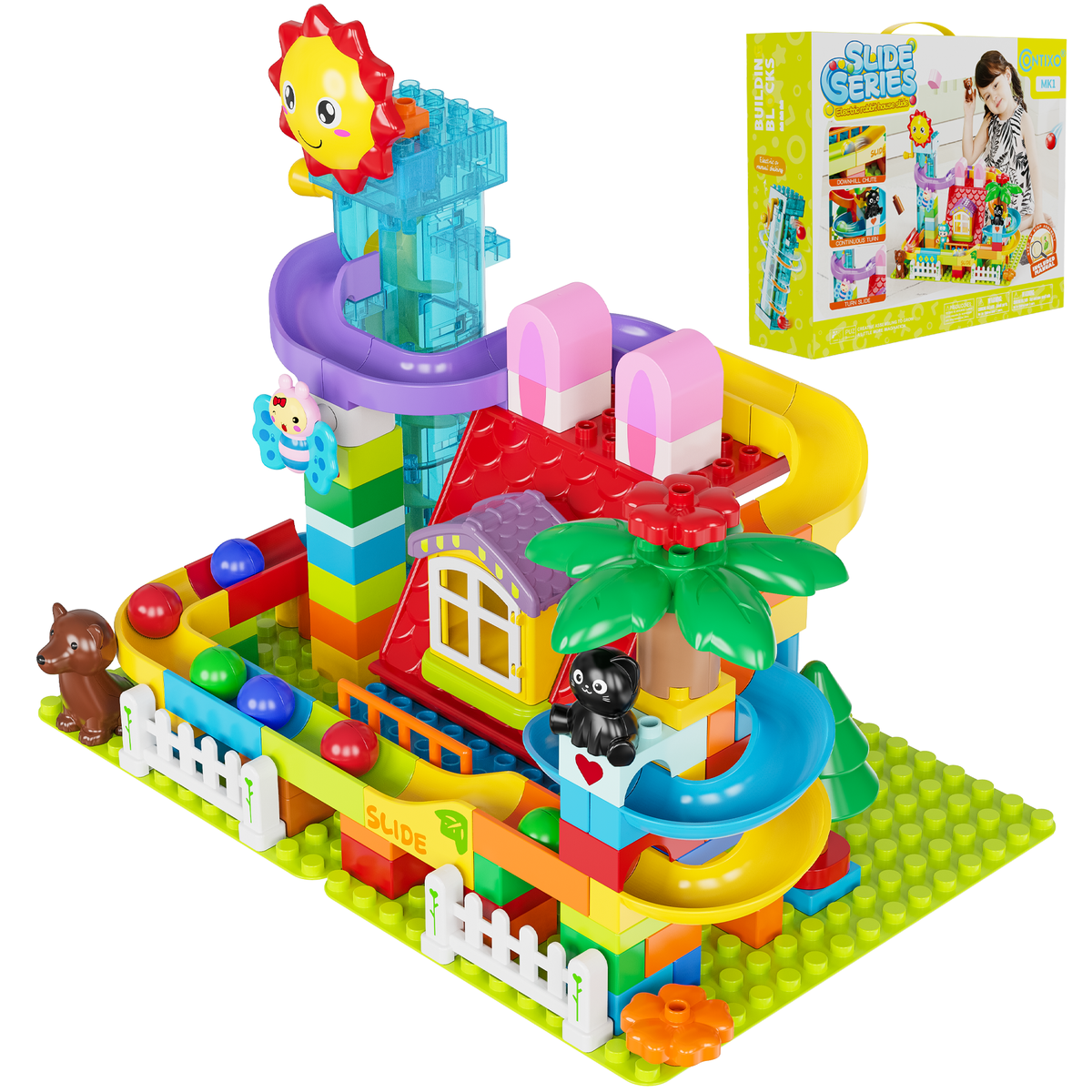 Contixo MK1 Marble Run Building Blocks Set, 118PCS STEM Construction Toy With Elevator Lift, Rabbit House Track Toys for Boy's Girl's Kids Ages 3+
