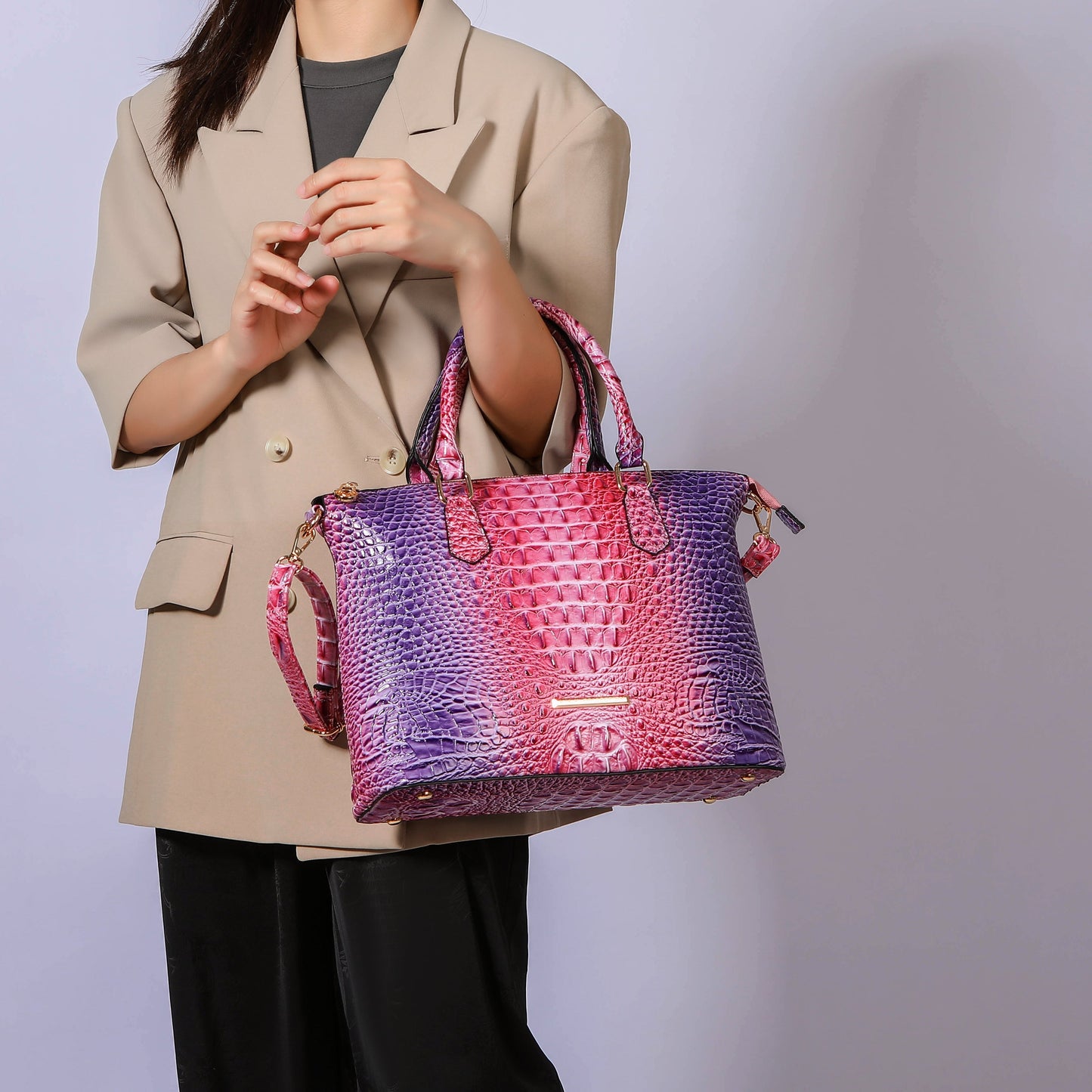 Liora Gradient Croc Shoulder Bag and Wallet Set