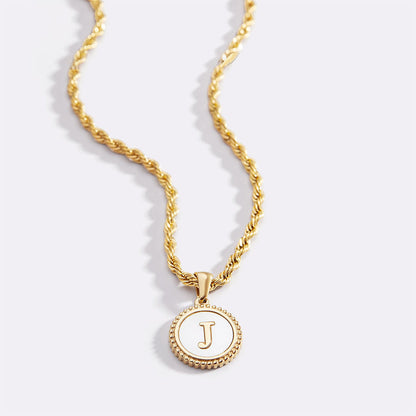 Mint & Lily Mother of Pearl Disc Letter Necklace with Rope Chain