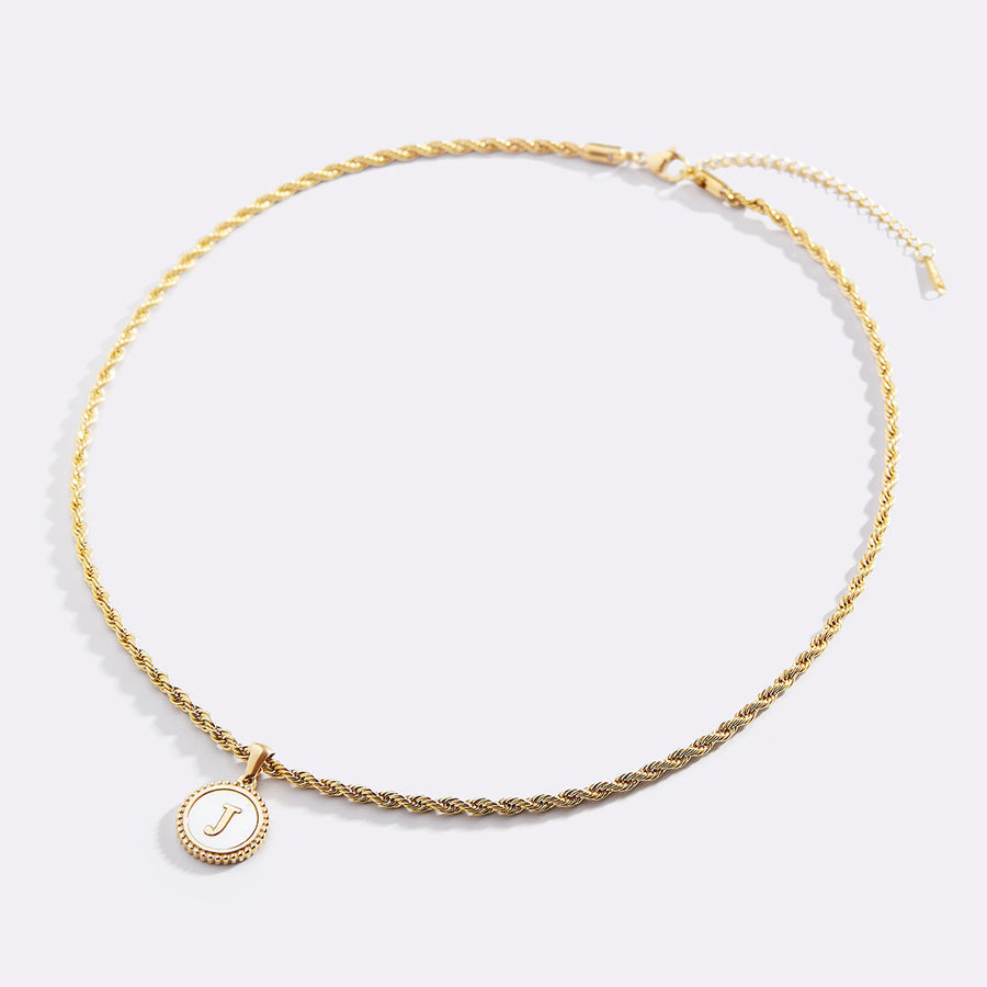 Mint & Lily Mother of Pearl Disc Letter Necklace with Rope Chain