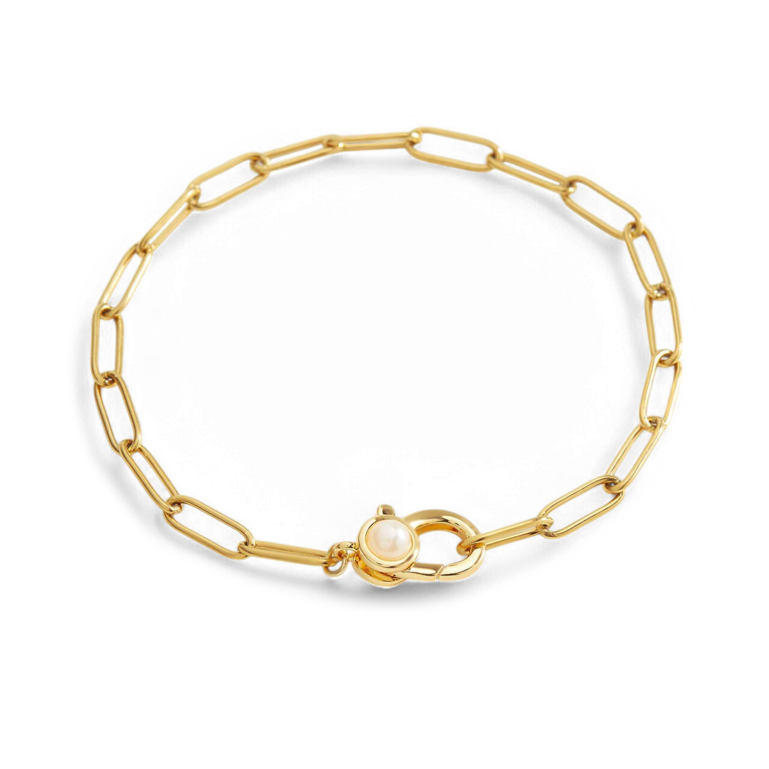 Mint & Lily Paperclip Bracelet with Pearl Accent