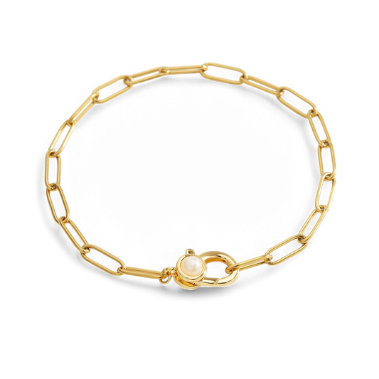 Mint & Lily Paperclip Bracelet with Pearl Accent
