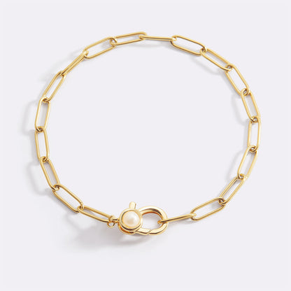 Mint & Lily Paperclip Bracelet with Pearl Accent