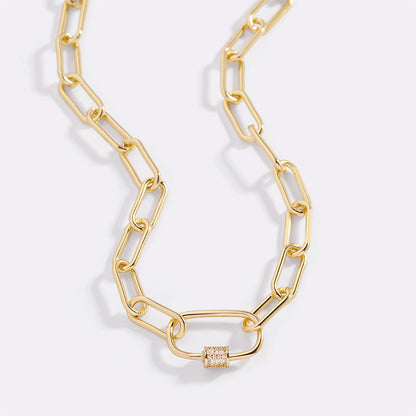 Mint & Lily Link Chain Necklace with Pave Carabiner Clasp
