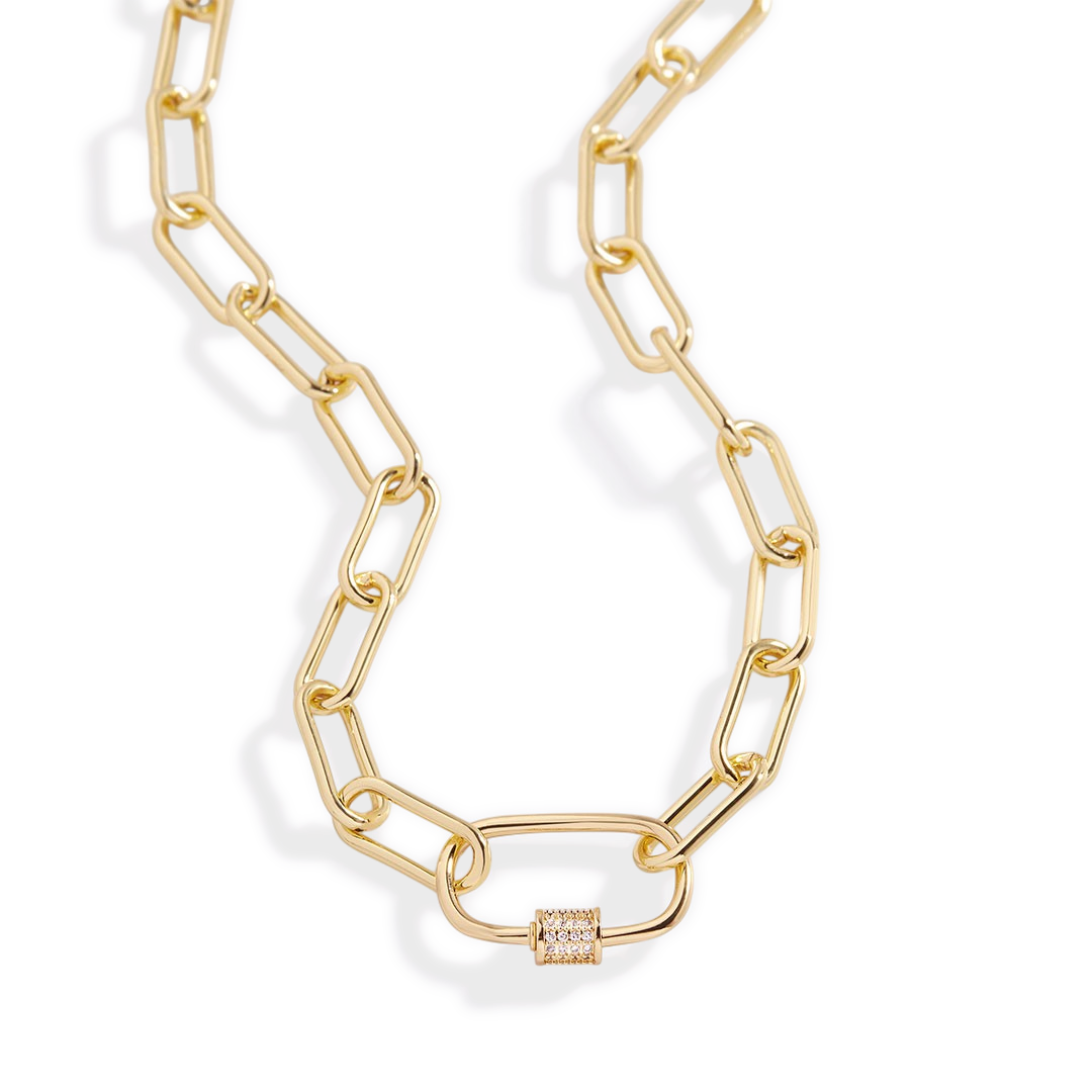 Mint & Lily Link Chain Necklace with Pave Carabiner Clasp