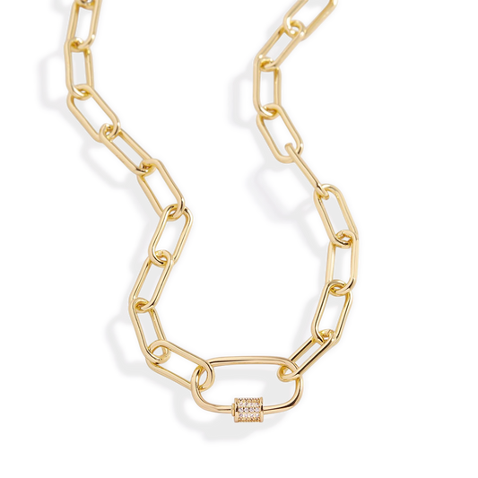 Mint & Lily Link Chain Necklace with Pave Carabiner Clasp