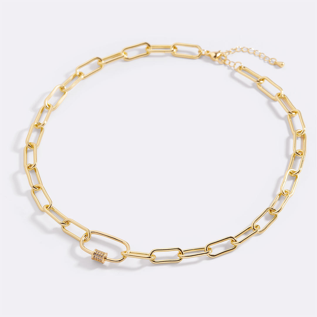 Mint & Lily Link Chain Necklace with Pave Carabiner Clasp
