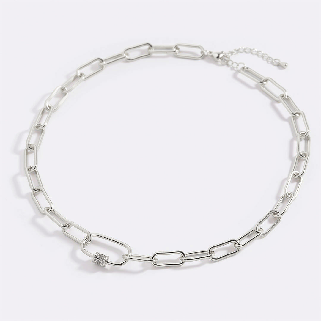 Mint & Lily Link Chain Necklace with Pave Carabiner Clasp