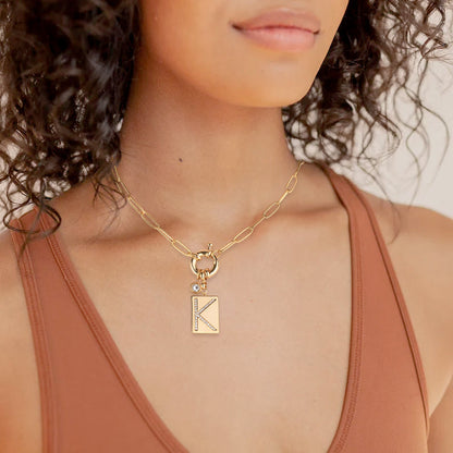 Mint & Lily Pave Initial Pendant Necklace with Paperclip Chain