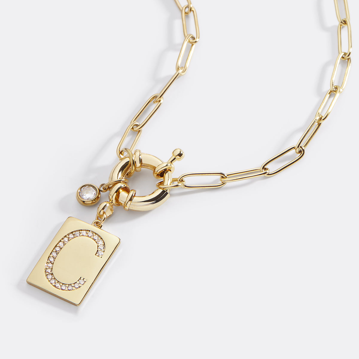 Mint & Lily Pave Initial Pendant Necklace with Paperclip Chain
