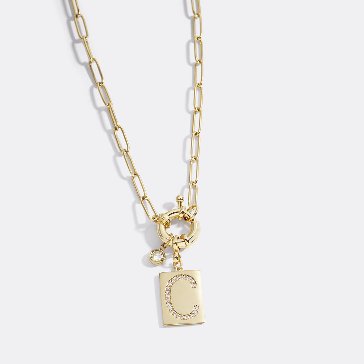 Mint & Lily Pave Initial Pendant Necklace with Paperclip Chain