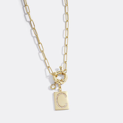 Mint & Lily Pave Initial Pendant Necklace with Paperclip Chain