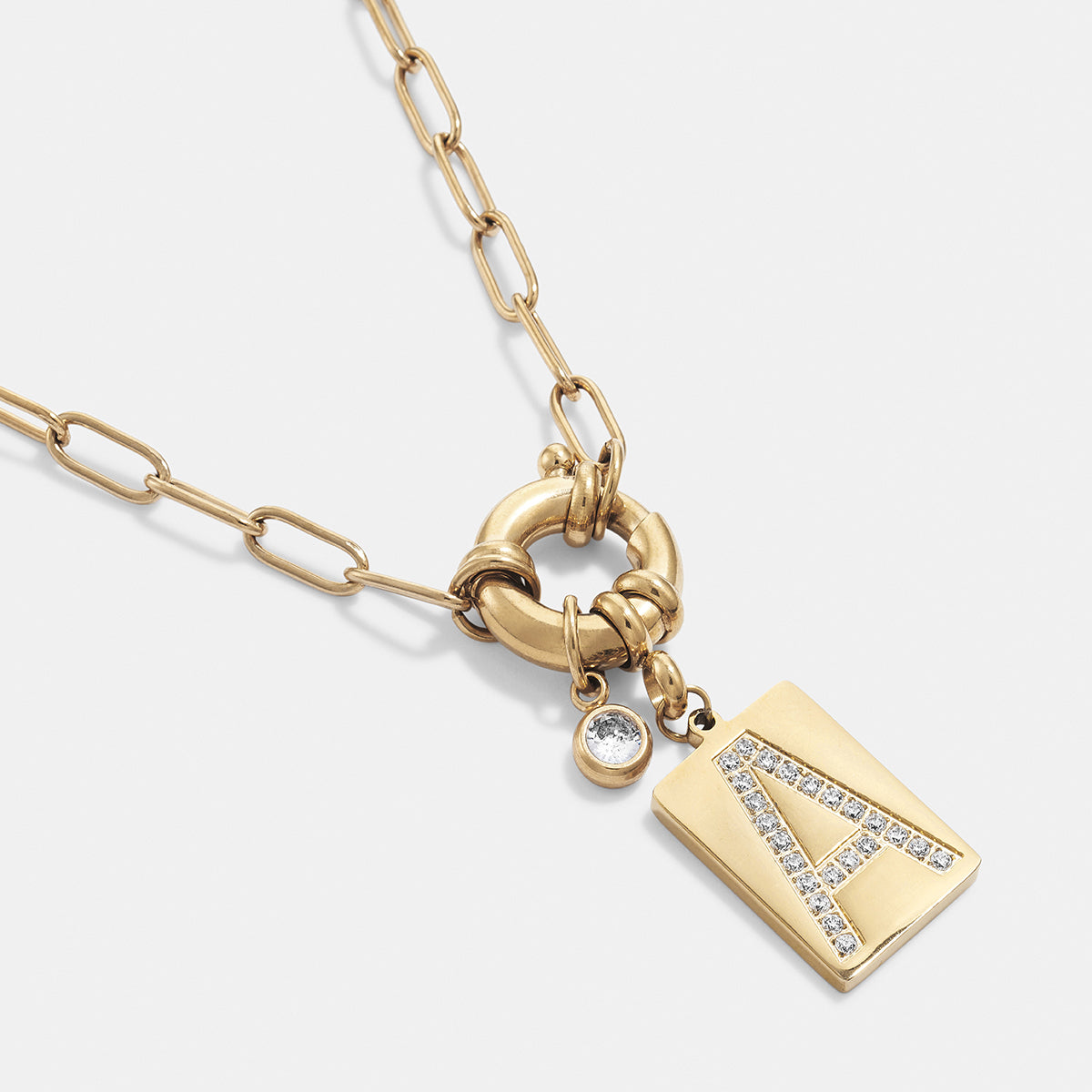 Mint & Lily Pave Initial Pendant Necklace with Paperclip Chain
