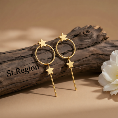 Goldtone Star Magic Wand Drop Earrings
