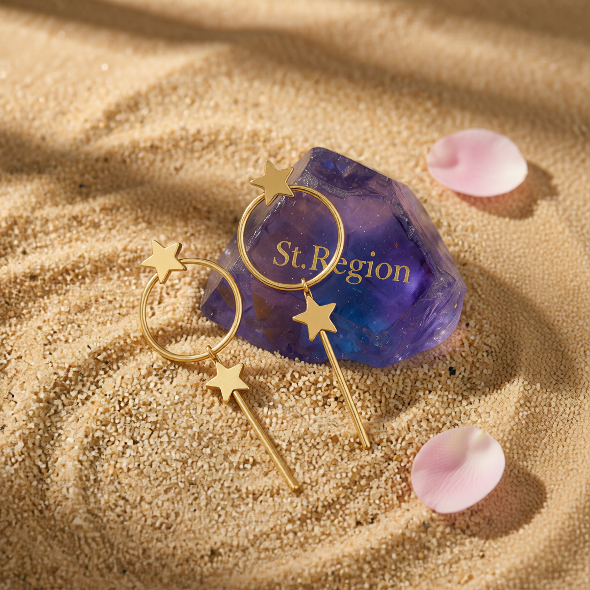 Goldtone Star Magic Wand Drop Earrings