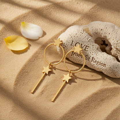 Goldtone Star Magic Wand Drop Earrings