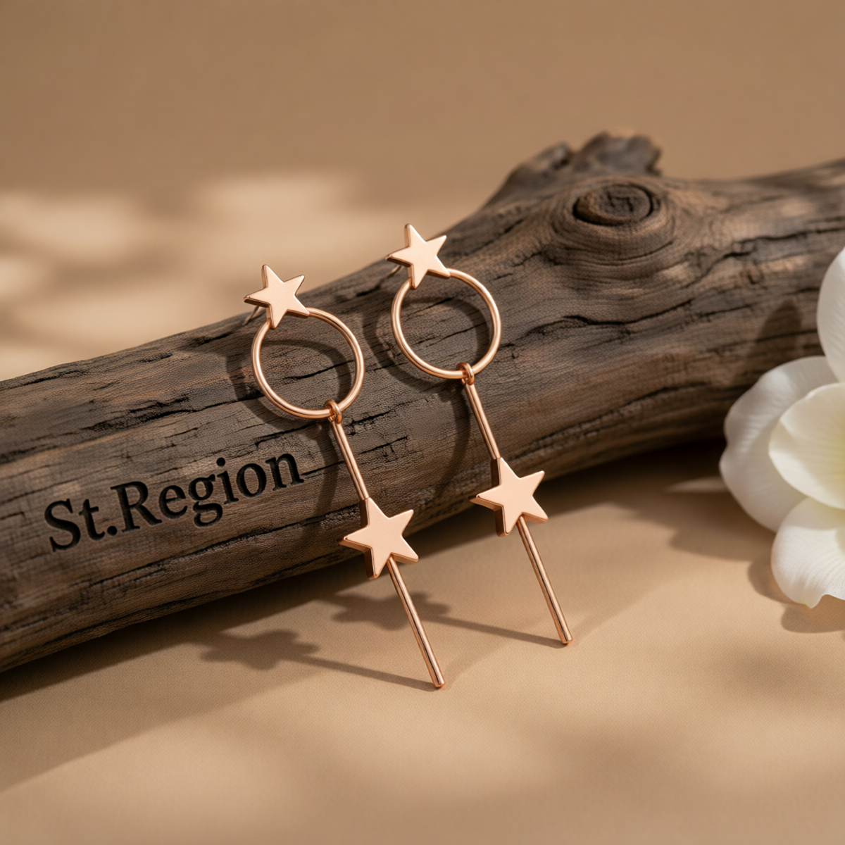 Rose Goldtone Star Magic Wand Drop Earrings
