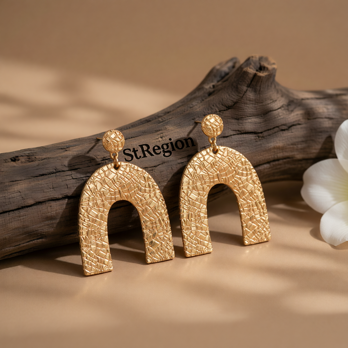 Goldtone Pebbled Arc Drop Earrings