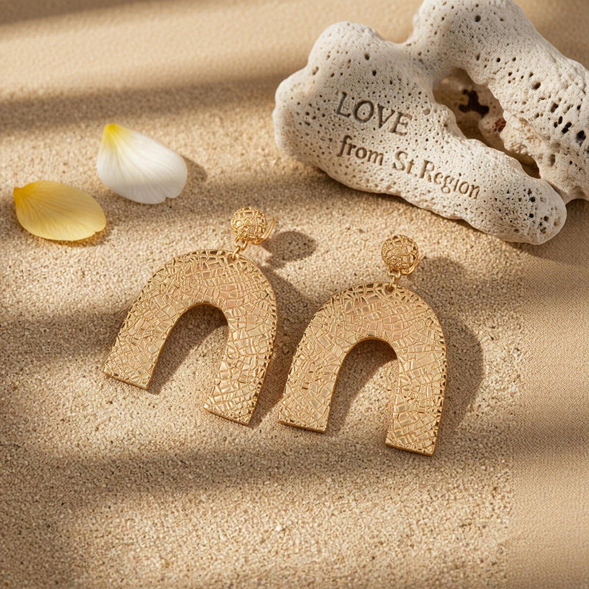 Goldtone Pebbled Arc Drop Earrings