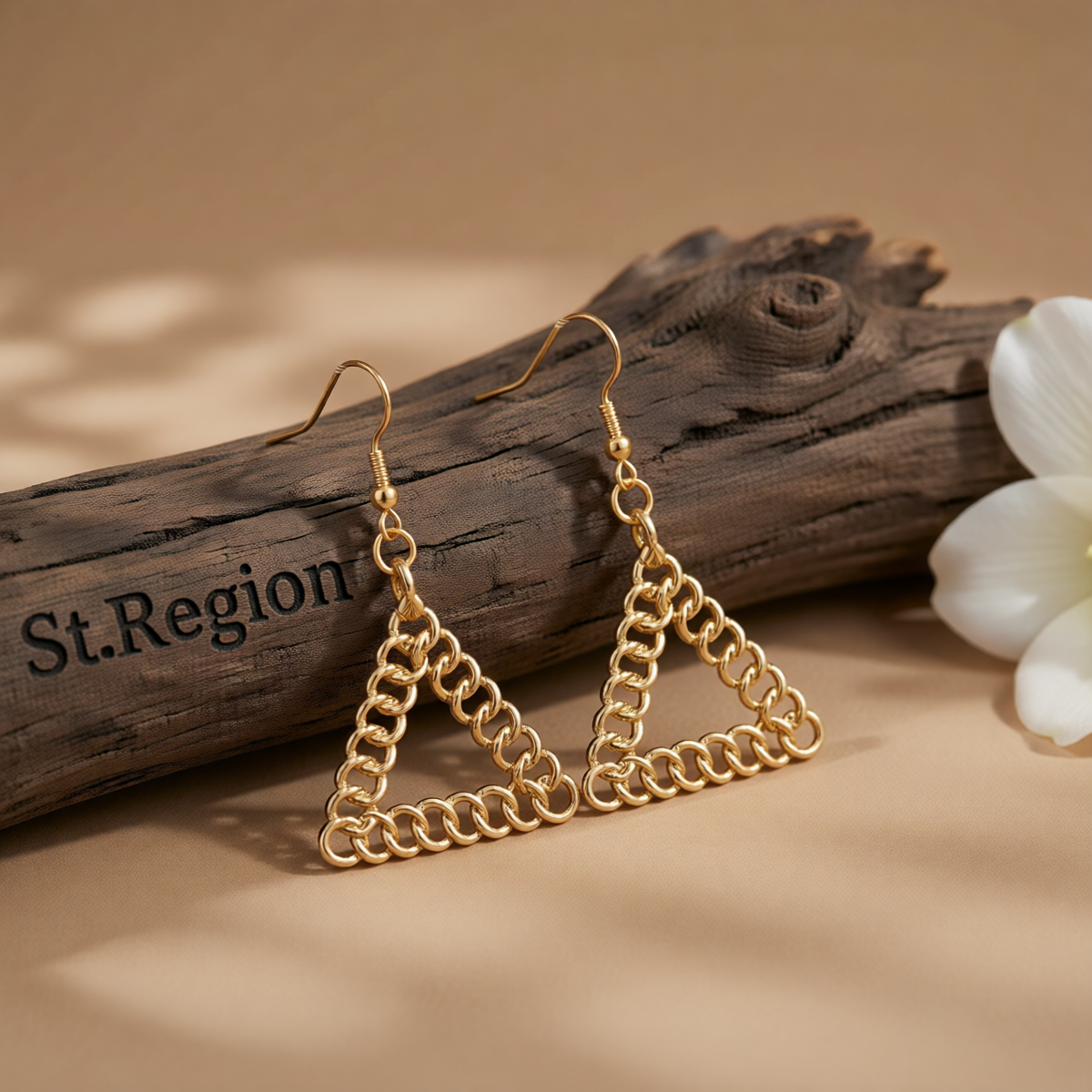 Goldtone Figaro Open Triangle Drop Earrings