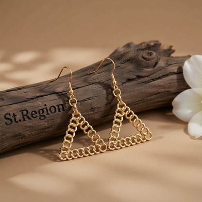Goldtone Figaro Open Triangle Drop Earrings