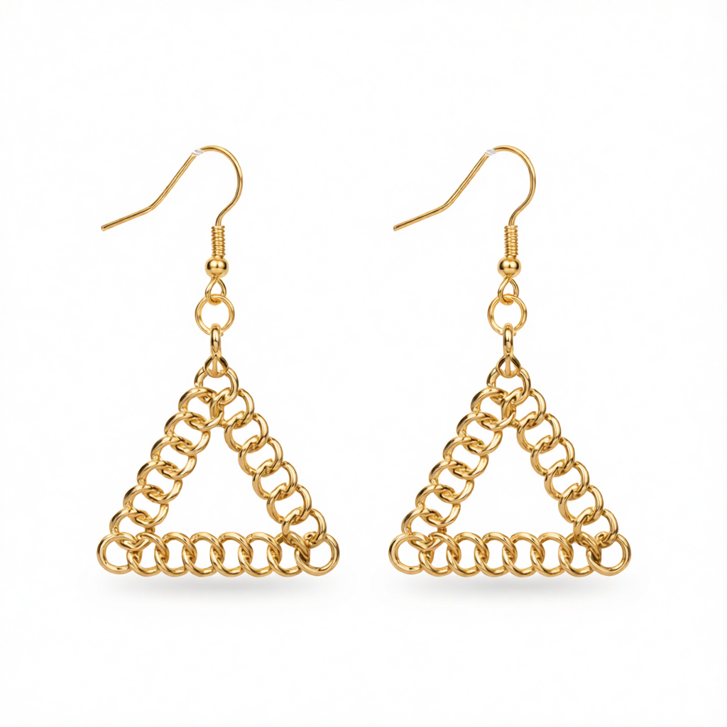 Goldtone Figaro Open Triangle Drop Earrings