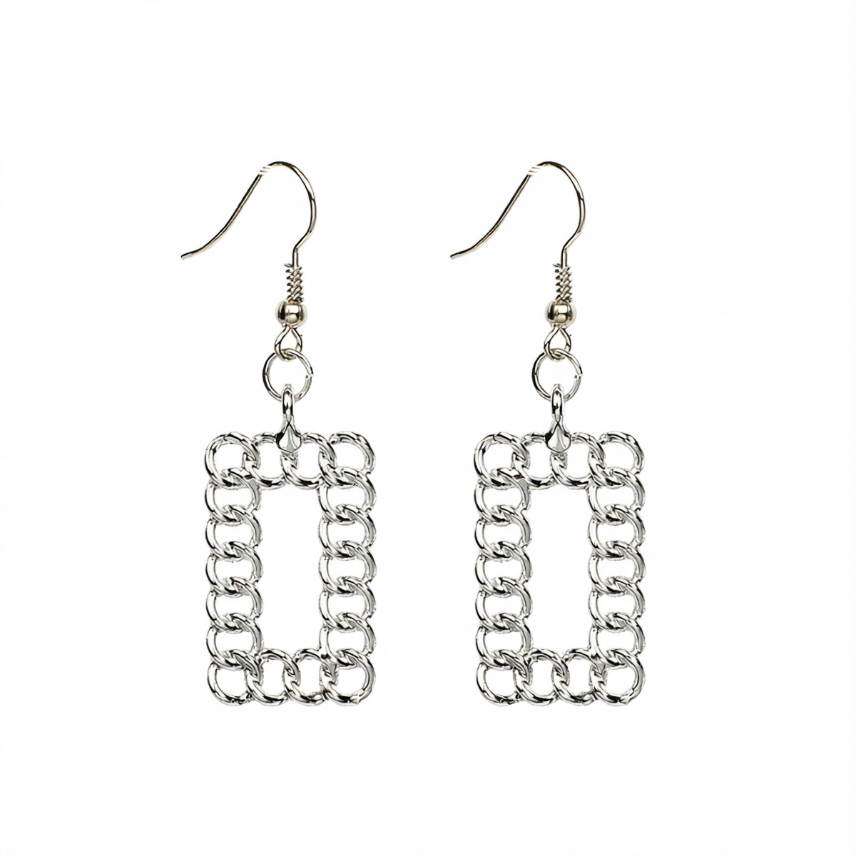 Silvertone Open Figaro Rectangle Drop Earrings