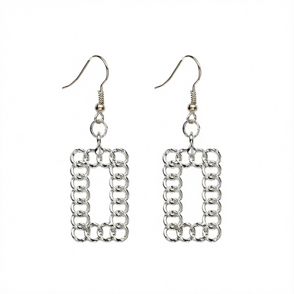 Silvertone Open Figaro Rectangle Drop Earrings