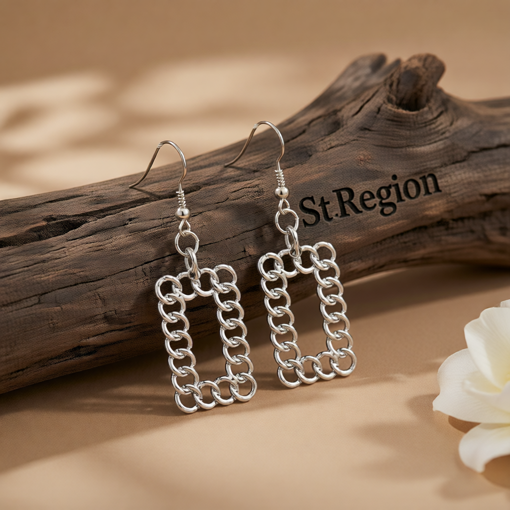 Silvertone Open Figaro Rectangle Drop Earrings