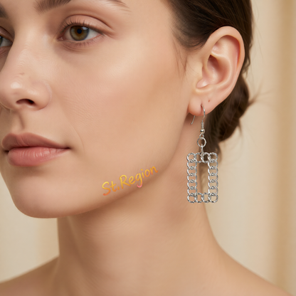 Silvertone Open Figaro Rectangle Drop Earrings
