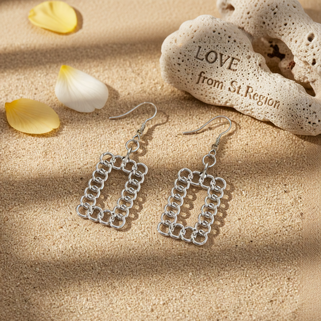Silvertone Open Figaro Rectangle Drop Earrings