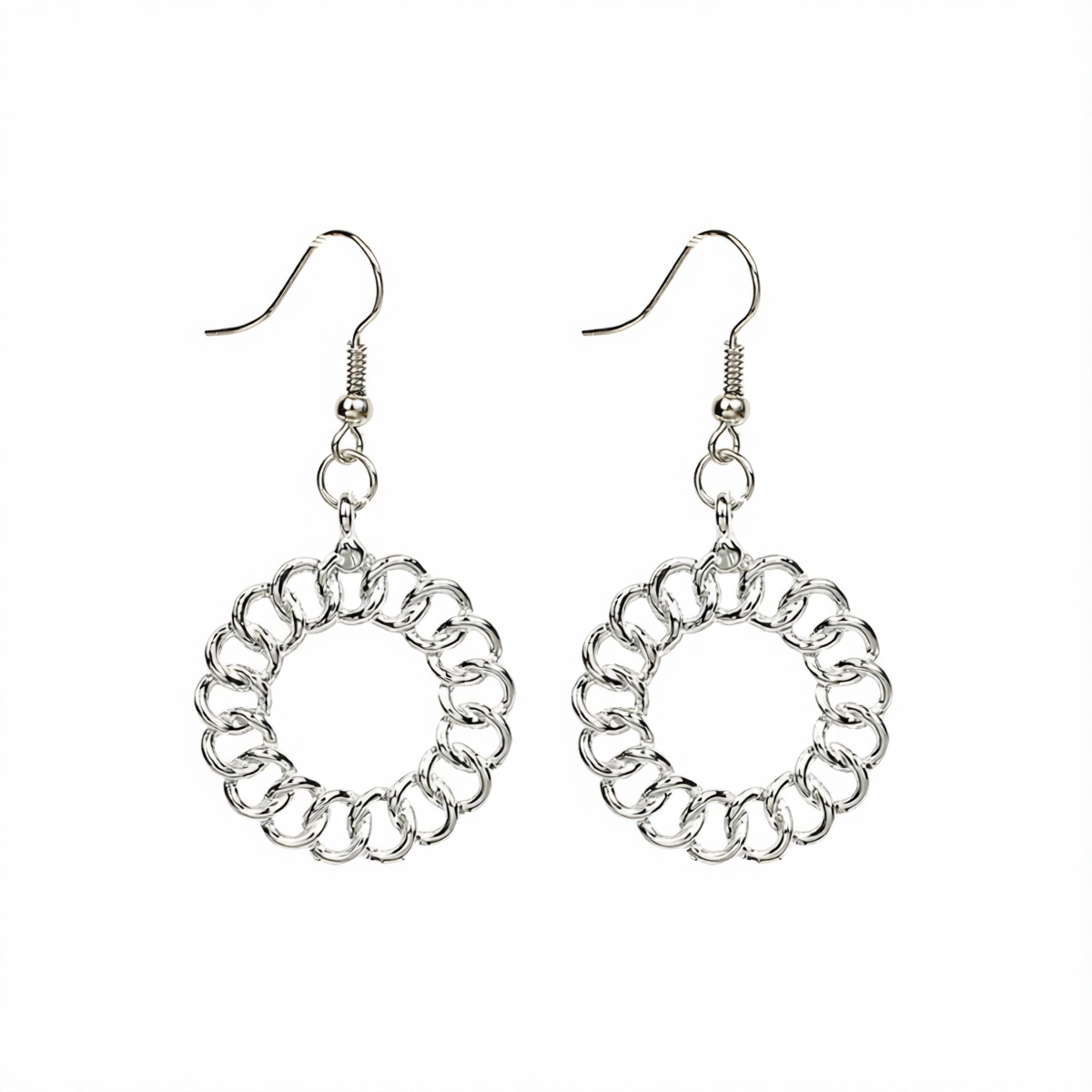 Silvertone Open Figaro Round Drop Earrings