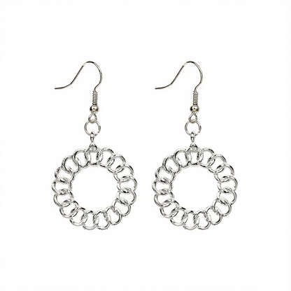 Silvertone Open Figaro Round Drop Earrings